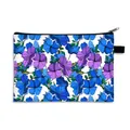 Floral makeup bag with purple and blue flower print and black strap handle - Blue Purple Floral (11)