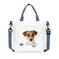 White canvas tote bag with Jack Russell terrier print and blue adjustable straps - Elegant Princess Style