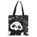 Black panda printed polyester tote bag with cute cartoon patterns and sturdy handles - Black Panda Covering Face Cute Style (09)