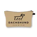 Khaki fabric dachshund pattern makeup pouch with zipper closure and premium dog icon - Dachshund Line Icon with DACHSHUND PREMIUM Text (28)