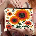 Portable toiletry bag with vibrant sunflower print and secure black zipper closure - Large Sunflower Orange Red (02)