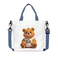 Borsa tote in tela bianca con stampa orsetto e tracolla blu regolabile in nylon - Stile Orso in T-Shirt We Bear (02)