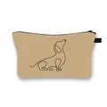 Khaki dachshund patterned makeup bag with black zipper closure and side strap handle - Single Line Dachshund Pattern Style B (29)