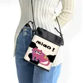 Cute cat crossbody phone bag for women with 'Miao' print and adjustable black strap - Beige Pink Cat Illustration Style(04)