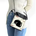 Mini cat illustration crossbody phone bag in cream canvas with black strap for women - Beige Hand-drawn Black Cat Style(03)