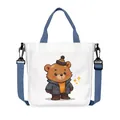 Borsa tote in tela con orsetto e tracolla blu regolabile con manico superiore - Stile Orso in Giacca da Lavoro (11)