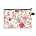 Floral canvas makeup bag with pink roses and black handle for large capacity storage - White Daisy Rose (14)