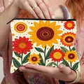 Portable cosmetic bag with sunflower floral print and black zipper closure for travel - Multicolor Vibrant Floral (01)