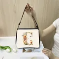 Minimalist white tote bag with floral letter C print and adjustable black shoulder strap - C03 (Letter C)
