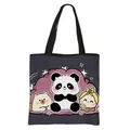 Panda and puppy cartoon printed polyester tote bag in purple for school students - Purple Panda With Bow Tie And Pet Style (07)