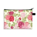 Floral makeup bag with vintage rose pattern and black zipper for travel storage - Vintage Red Pink Rose (15)