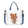 Borsa a tracolla in tela bianca con tracolla blu e stampa di orsetto dei cartoni - Stile Orso in Felpa con Cappuccio (10)