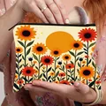 Handheld sunflower cosmetic bag with floral print and black zipper storage - Artistic Natural Elements (06)