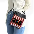 Mini shoulder phone bag with black kitten print and red vertical stripes for women - Red and White Striped Black Kitten Style(01)