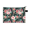Floral makeup bag in dark green fabric featuring pink and red vintage rose patterns - Dark Green Vintage Rose (17)