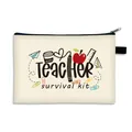 Teacher survival kit canvas pouch with colorful school stationery icons and black handle - Teacher Survival Kit (04)