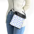 Vintage floral mini crossbody phone bag with white flower pattern on black fabric - Blue Background with White Large Flowers (04)