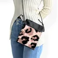 Pink and black leopard print crossbody phone bag with adjustable rope shoulder strap - Pink and Black Leopard