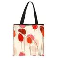 Floral canvas tote bag featuring pink tulip print and durable black handles - Off-white Red Pink Tulip Print