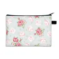 Floral makeup bag in light blue with pink rose pattern and zipper closure - Light Blue Gray Rose (18)