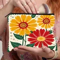 Portable floral makeup bag with sunflower print and black zipper closure for women - Bright Yellow Red Large Flowers (05)