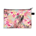 Floral makeup bag with tropical pink orchid and palm leaf print on light blue base - Blue Tropical Style (19)
