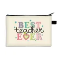 Canvas makeup bag featuring 'BEST teacher EVER' colorful print and top zipper - Best Teacher Ever Lettering (02)