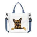 White canvas crossbody bag with German Shepherd print and adjustable blue straps - Big Brother Shepherd