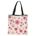 Large floral tote bag with vintage pink flower print and black shoulder straps - Off-white Retro Colorful Floral Print