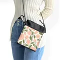 Mini crossbody phone bag with pink floral patterns and adjustable black strap - Pink Floral with Green Leaves (02)