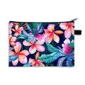 Floral makeup bag with tropical leaf print and black zipper handle for travel storage - Tropical Plant Print (20)
