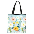 Light blue floral tote bag with daisy pattern and black straps for daily shopping - Daisy Ocean