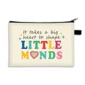 Canvas teacher gift makeup bag with It takes a big heart print in cream white - Big Heart Slogan Print (09)