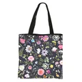Floral print tote bag in dark teal with pink rose pattern and black handles - Teal Blue Watercolor Rich Floral Print