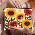 Portable floral sunflower makeup bag with zipper closure and large capacity - Retro Illustration Sunflower (07)