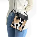 Leopard print crossbody phone bag with black canvas trim and adjustable thin strap - Classic Brown Leopard Print