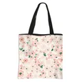 Floral print tote bag in cream polyester with pink flowers and black handles - Cherry Blossom Full