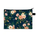 Large travel makeup bag in navy blue with floral print and black top zipper handle - Dark Blue Ditsy Floral (23)