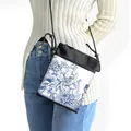 Mini floral crossbody phone bag with blue porcelain pattern and black adjustable strap - Blue and White Hand-drawn Floral (06)