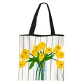 Floral canvas tote bag with yellow tulips print and black shoulder straps - Blooming For You