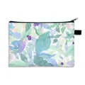 Floral makeup bag with blue leaves and purple berries pattern on white canvas fabric - Watercolor Plant Berry (24)