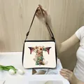Minimalist tote bag featuring colorful floral letter T print and black strap - S / T20 (Letter T)