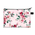 Pink floral travel cosmetic bag with large capacity and elegant flower patterns - Pink Floral Green Leaf (25)