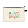 Large capacity Best Mom canvas makeup bag with colorful floral print and zipper - Best Mom Ever Print (07)