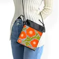 Mini crossbody bag featuring orange floral pattern on black fabric with adjustable cord strap - Orange Red Poppy Floral (08)