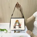 Minimalist polyester tote bag with floral letter A print and adjustable black strap - A01 (Letter A)