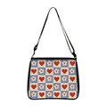 Checkerboard shoulder bag with red hearts and flowers, adjustable strap and zipper closure - Large / Heart Flower Checkerboard (05)