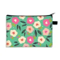 Mint green floral canvas cosmetic bag with pink flowers and a black zipper handle - Mint Green Abstract Floral (26)