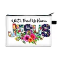 Witte cosmetische tas met bloemen Jesus letters en grote opslagcapaciteit - JESUS Evangelie Bloemenstijl