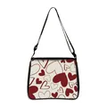 Minimalist white shoulder bag with red heart pattern and adjustable black strap for women - Large / Mixed Style Red Hearts (08)